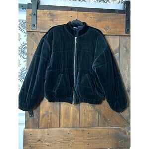 Vintage LizSport women’s large 90's Black Soft Plush Velour Puffer Bomber Jacket
